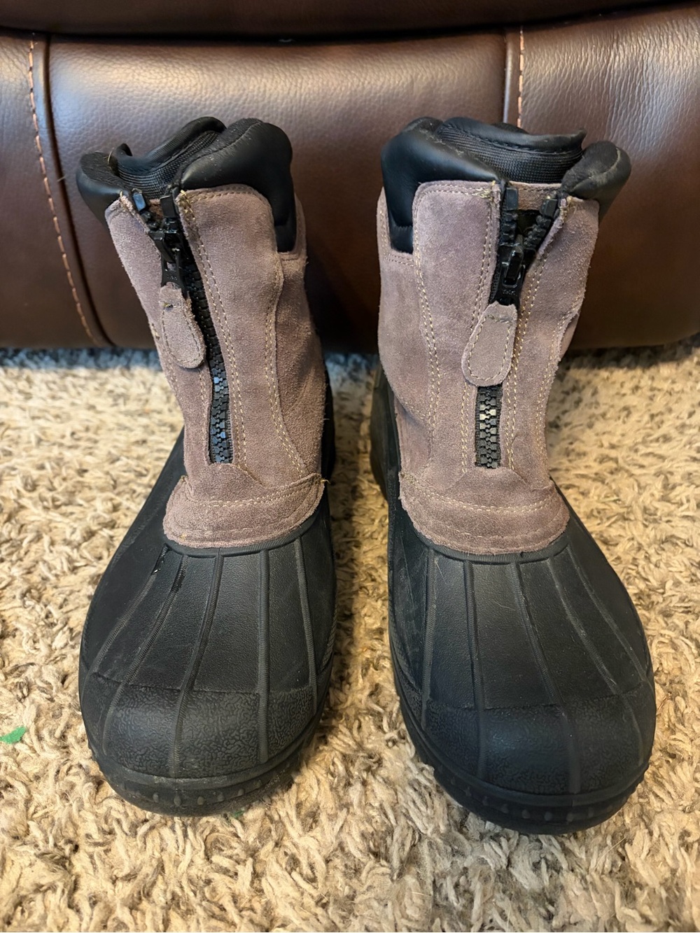 Tote’s Men’s Waterproof Brown Suede Winter Boots with Front Zipper